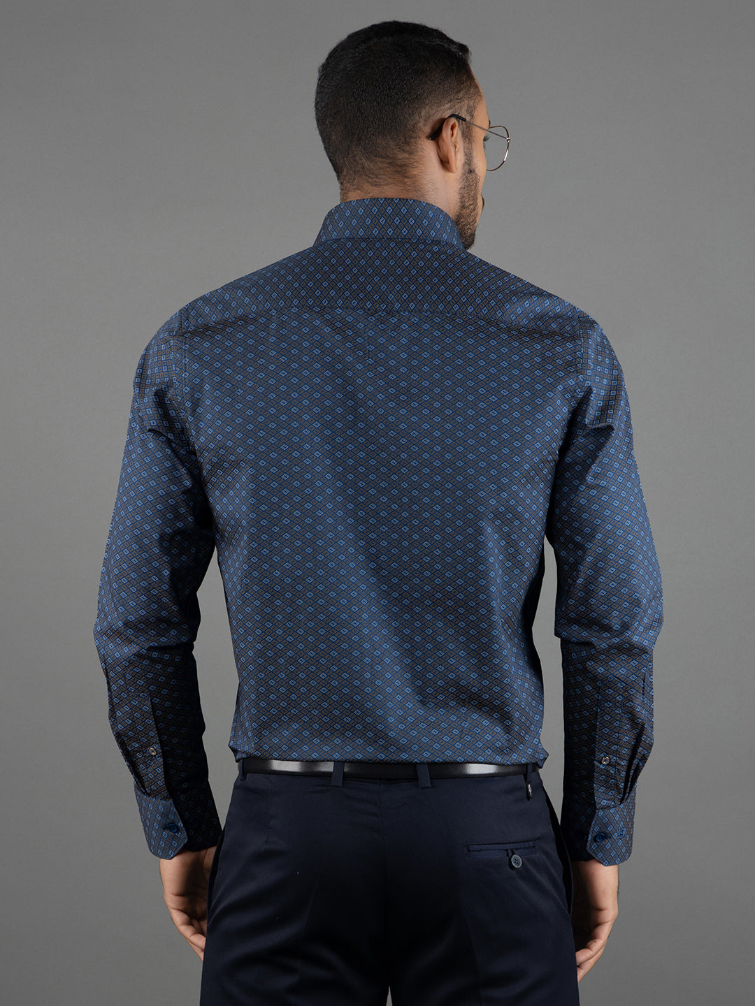 Men's Regular Fit Geometric Blue Formal Shirt