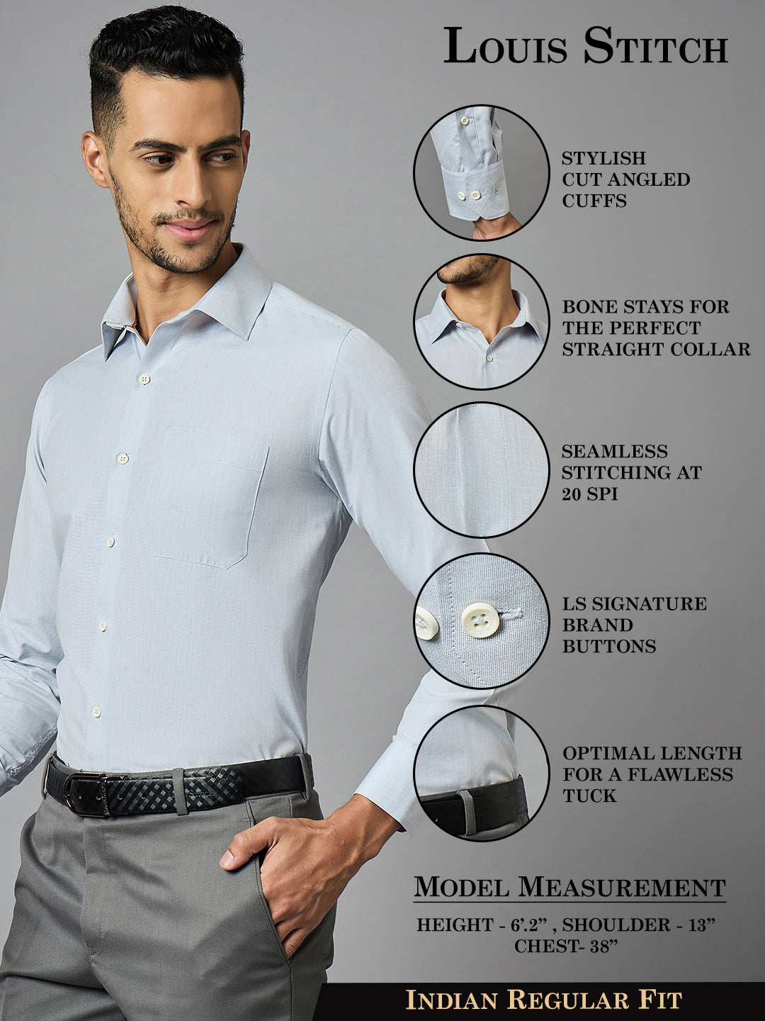 Men's Charcoal Grey Full Sleeves Regular Fit Formal Shirt