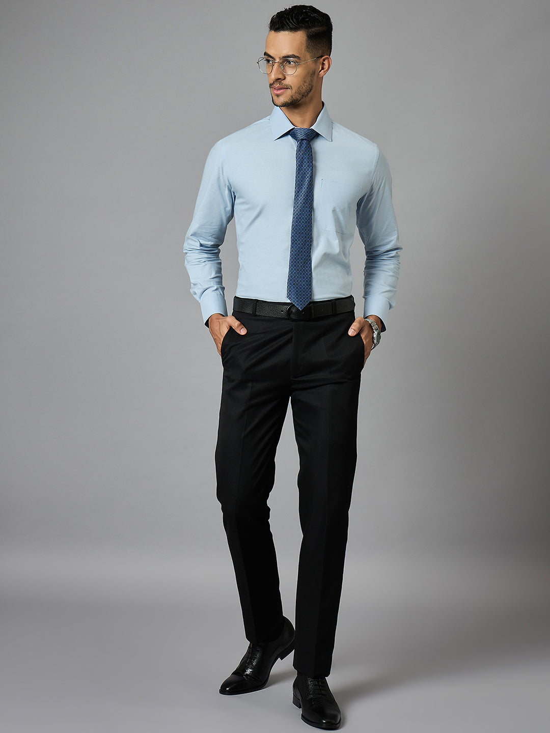 Men's Oxford Blue Full Sleeves Regular Fit Formal Shirt