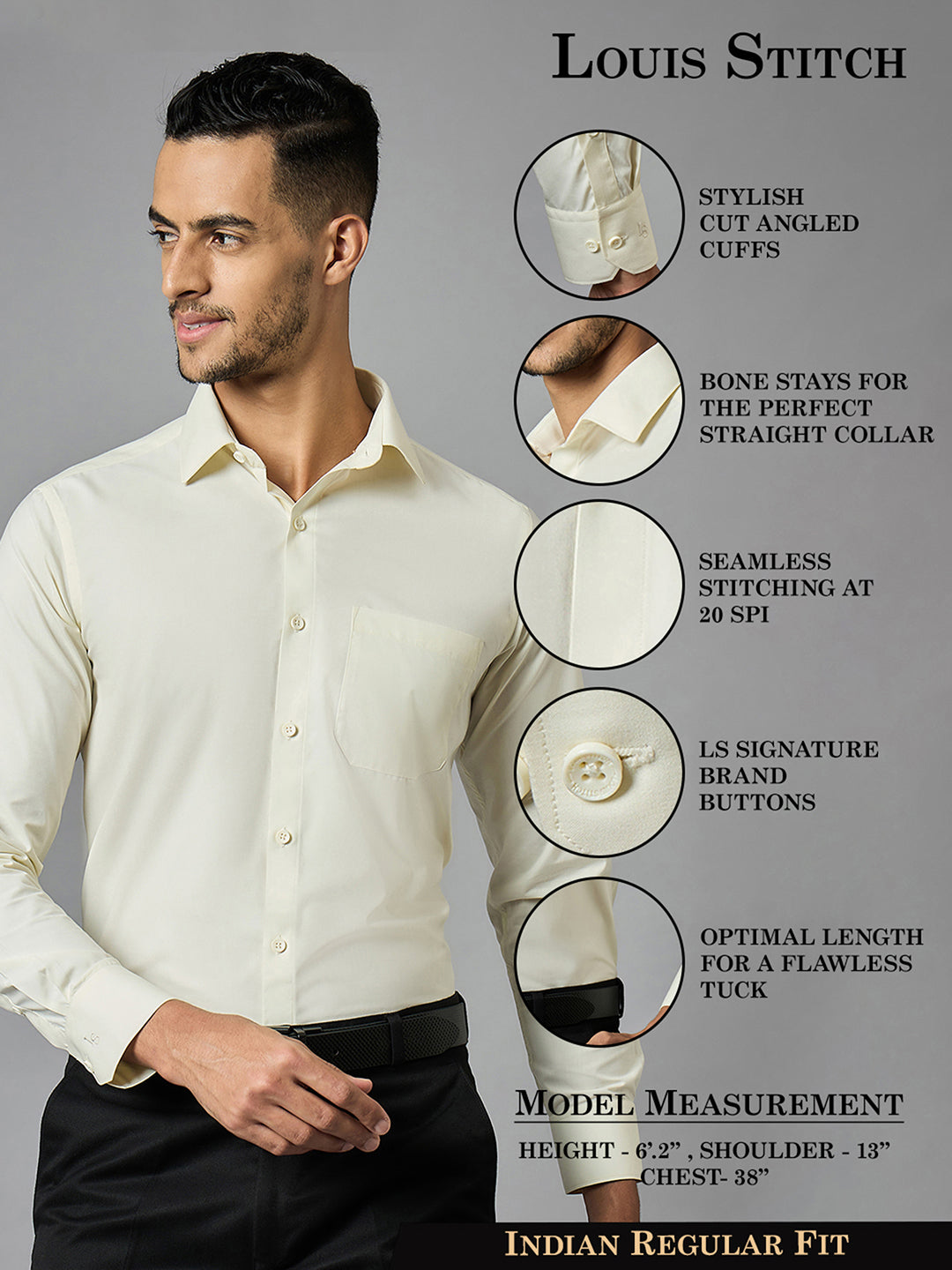 Men's Solid Cream Full Sleeves Regular Fit Formal Shirt