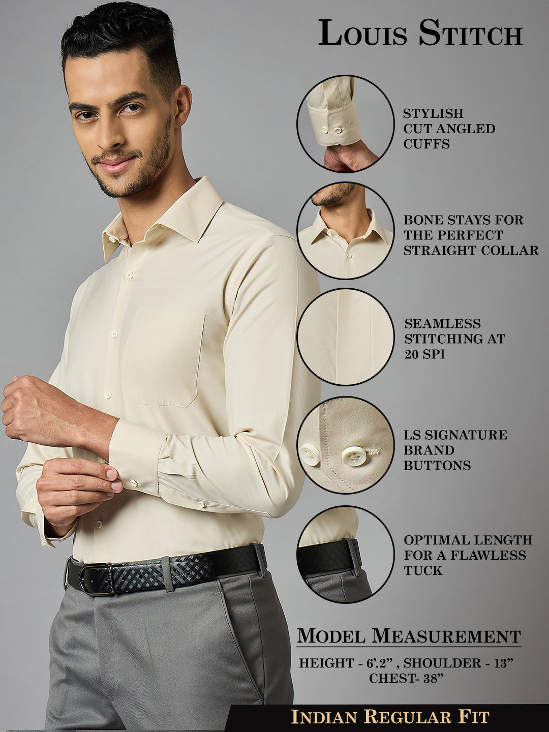 Men's Solid Beige Full Sleeves Regular Fit Formal Shirt