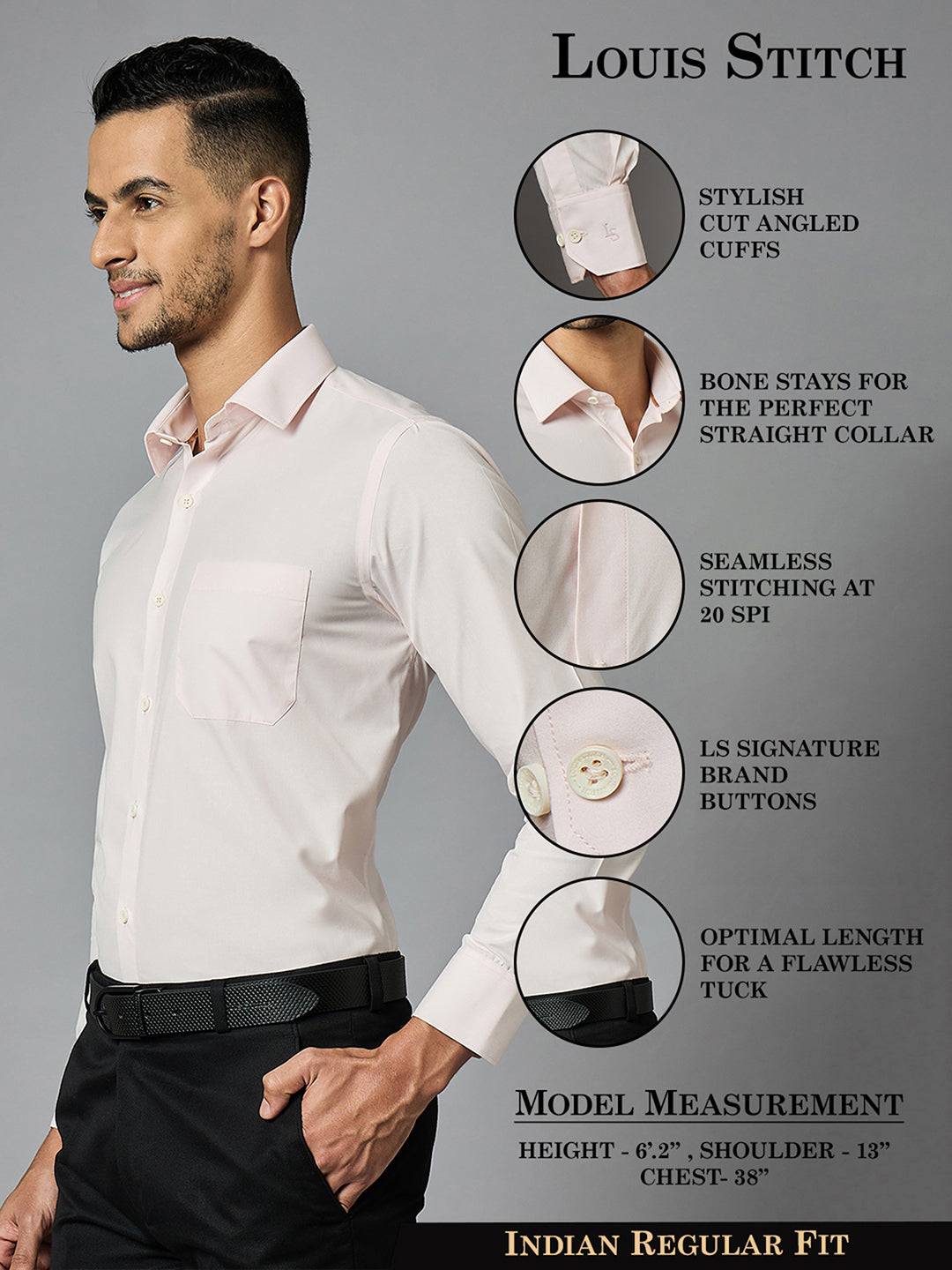 Men's Solid Pink Full Sleeves Regular Fit Formal Shirt