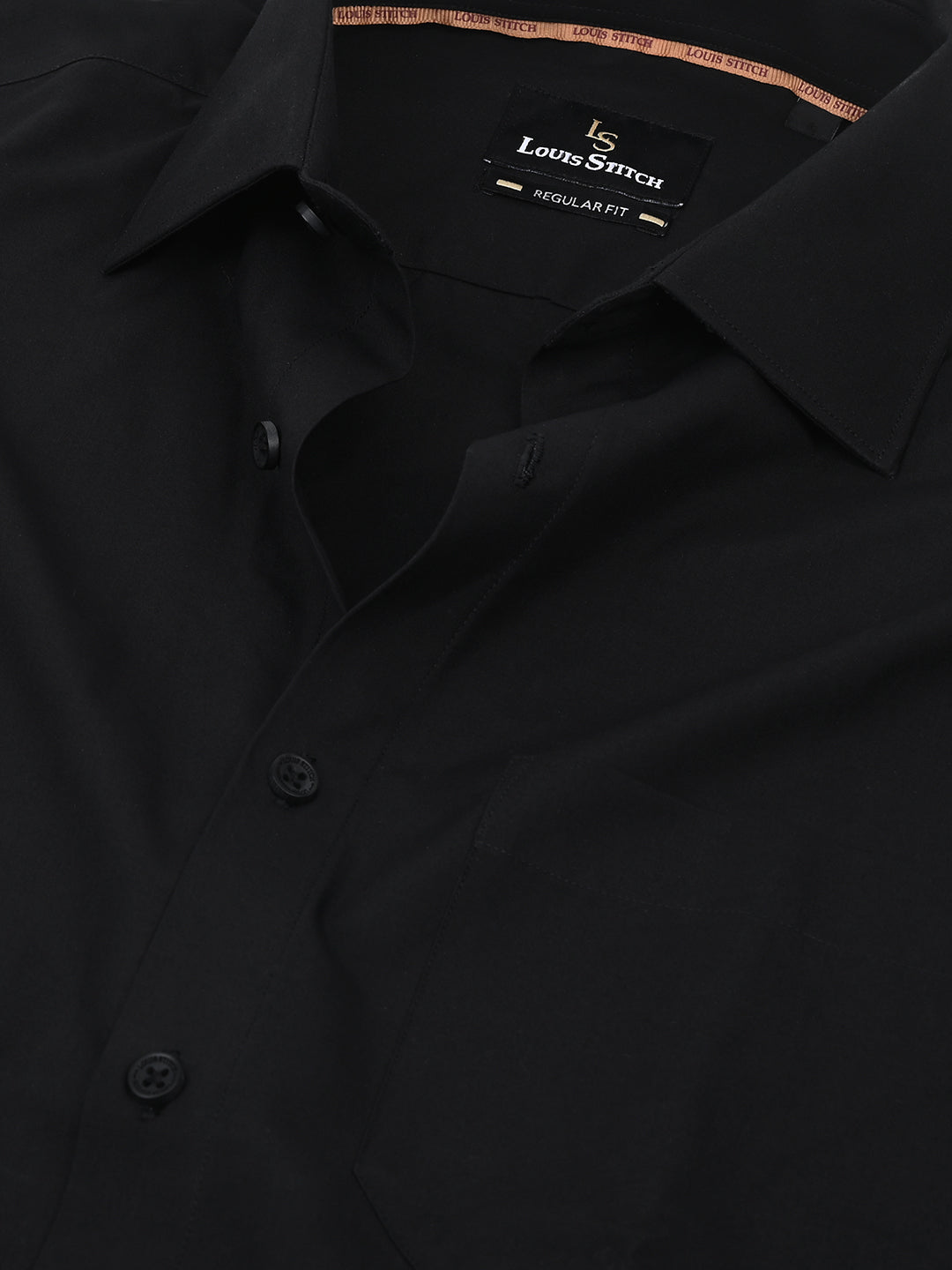 Men's Solid Black Full Sleeves Regular Fit Formal Shirt