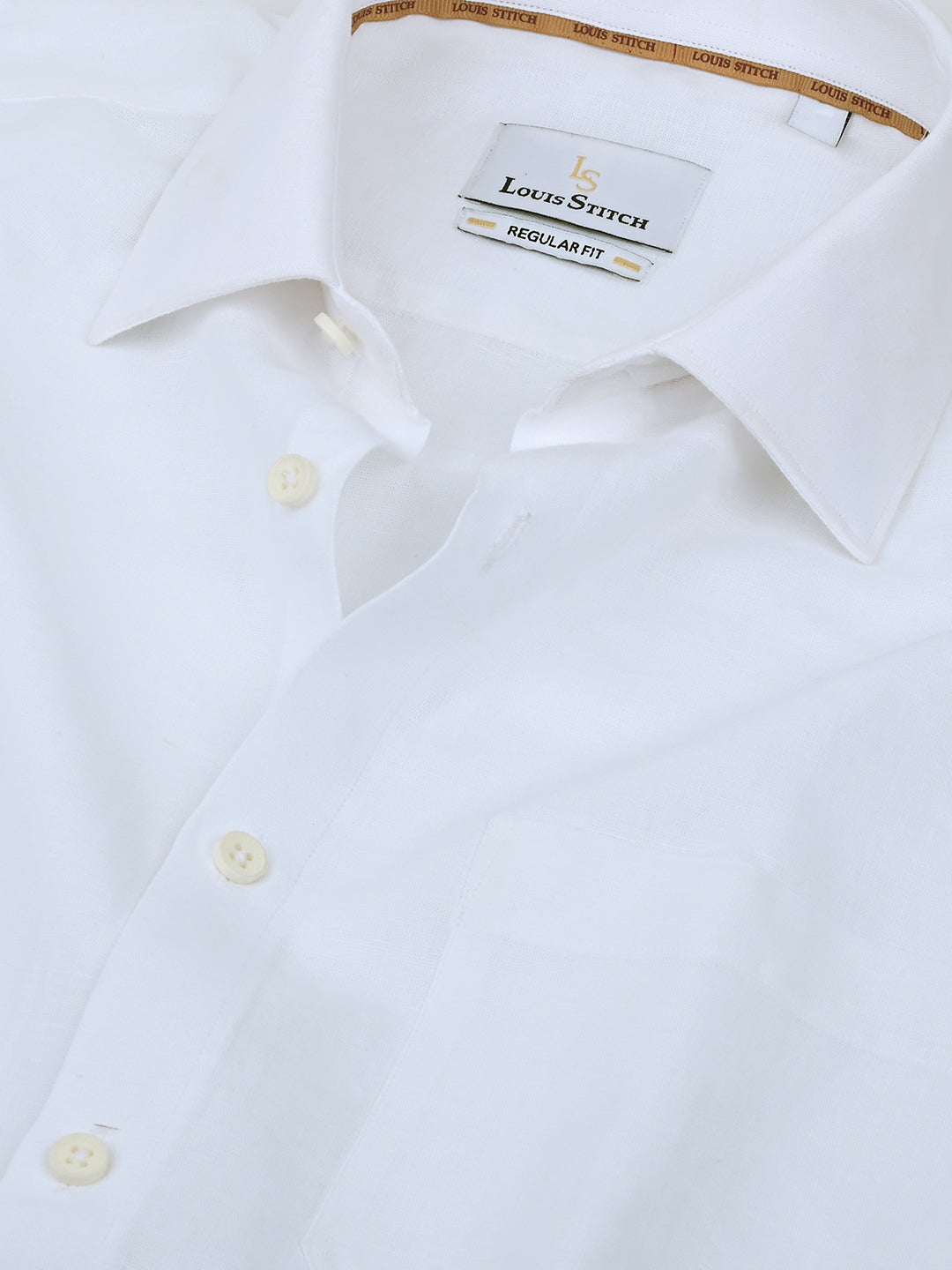 Men's White Cotton Linen Full Sleeves Regular Fit Formal Shirt