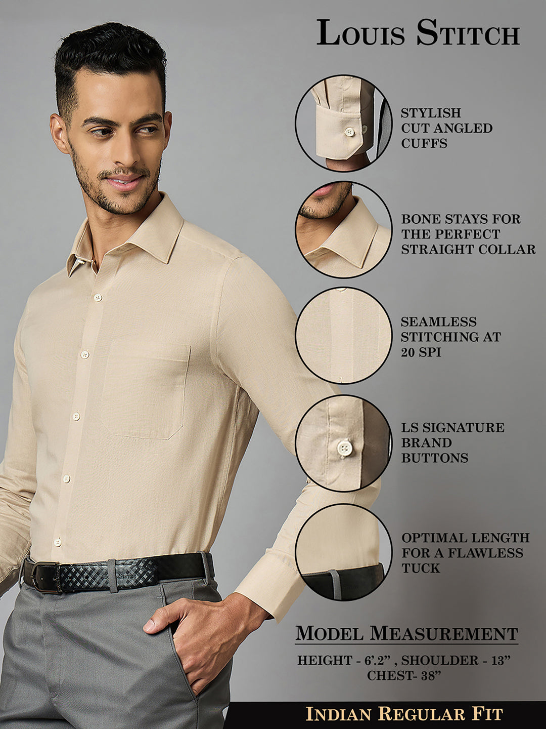 Men's Beige Cotton Linen Full Sleeves Regular Fit Formal Shirt