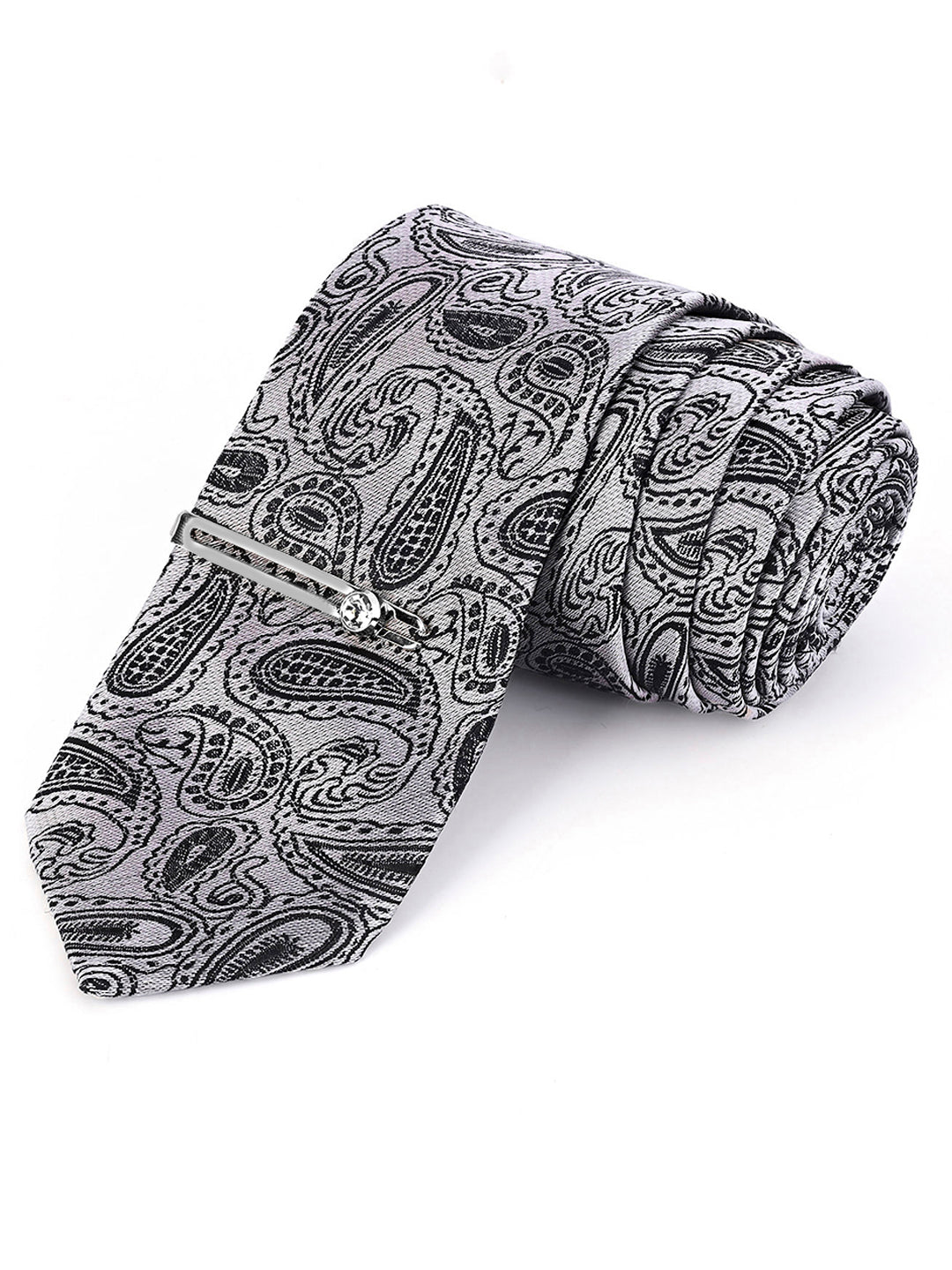 Black Mist Luxury Italian Silk Necktie Set Pocket Square Chrome Tiepin Cufflinks and Brooch