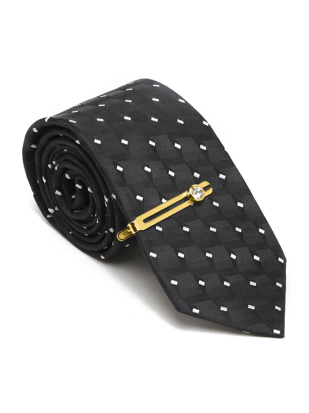 Raven Black Italian Silk Necktie Set Pocket Square Golden Tiepin