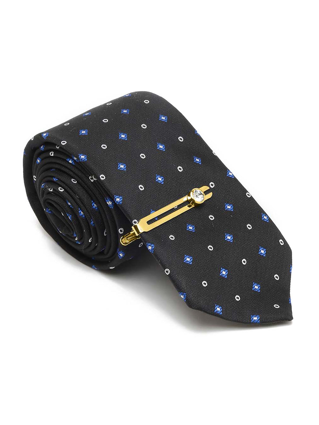 Metal Black Italian Silk Necktie Set Pocket Square Golden Tiepin