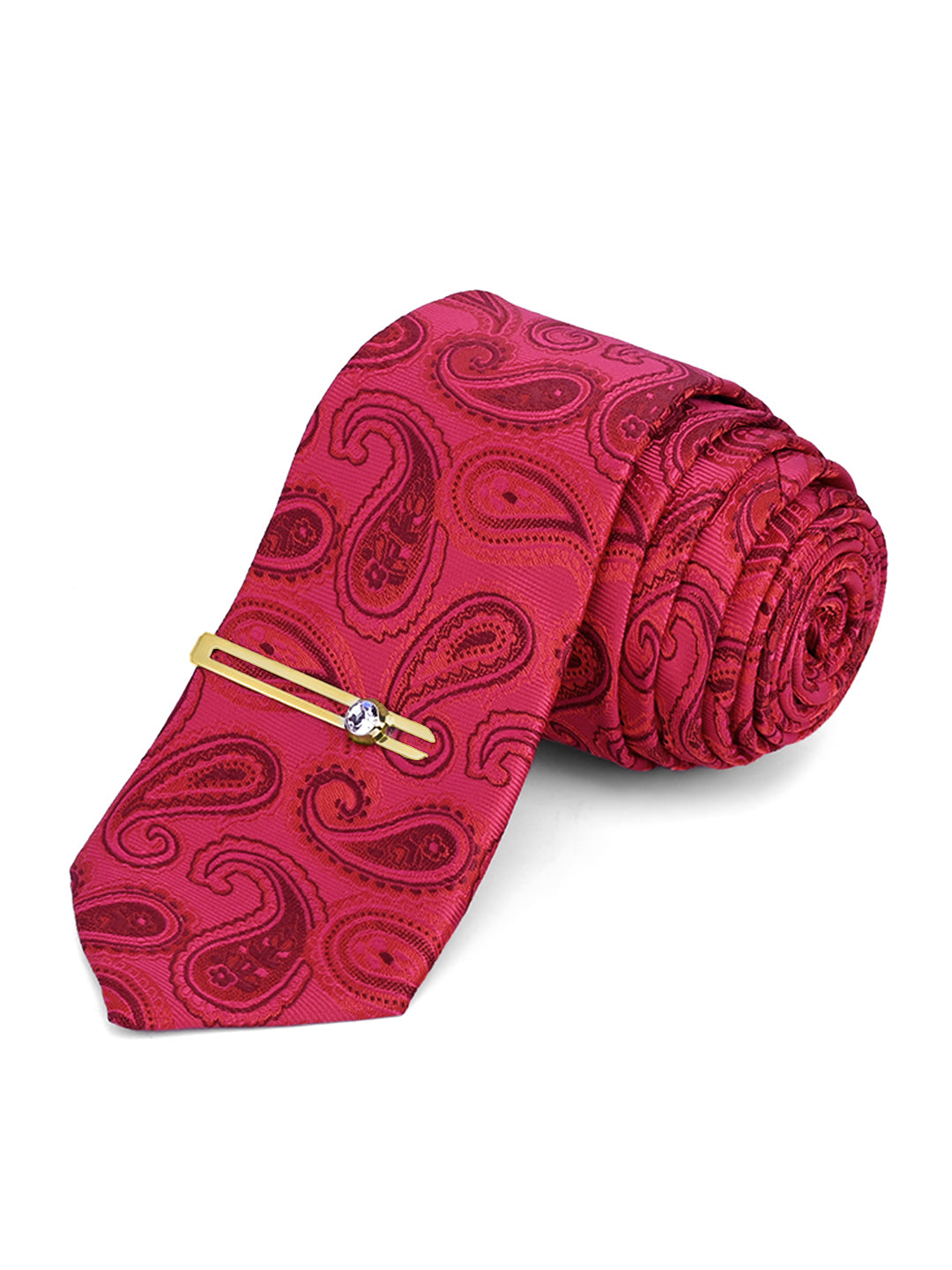 Venetian Red Luxury Italian Silk Necktie Set Pocket Square Golden Tiepin