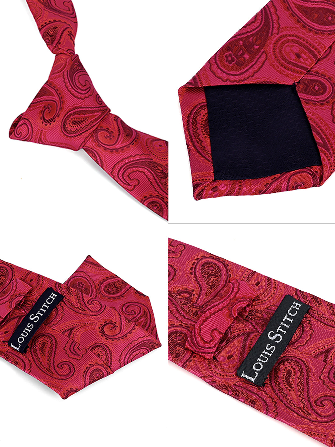 Venetian Red Luxury Italian Silk Necktie Set Pocket Square Golden Tiepin