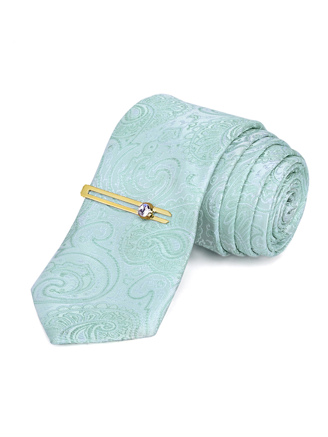 Lagoon Green Luxury Italian Silk Necktie Set Pocket Square Golden Tiepin