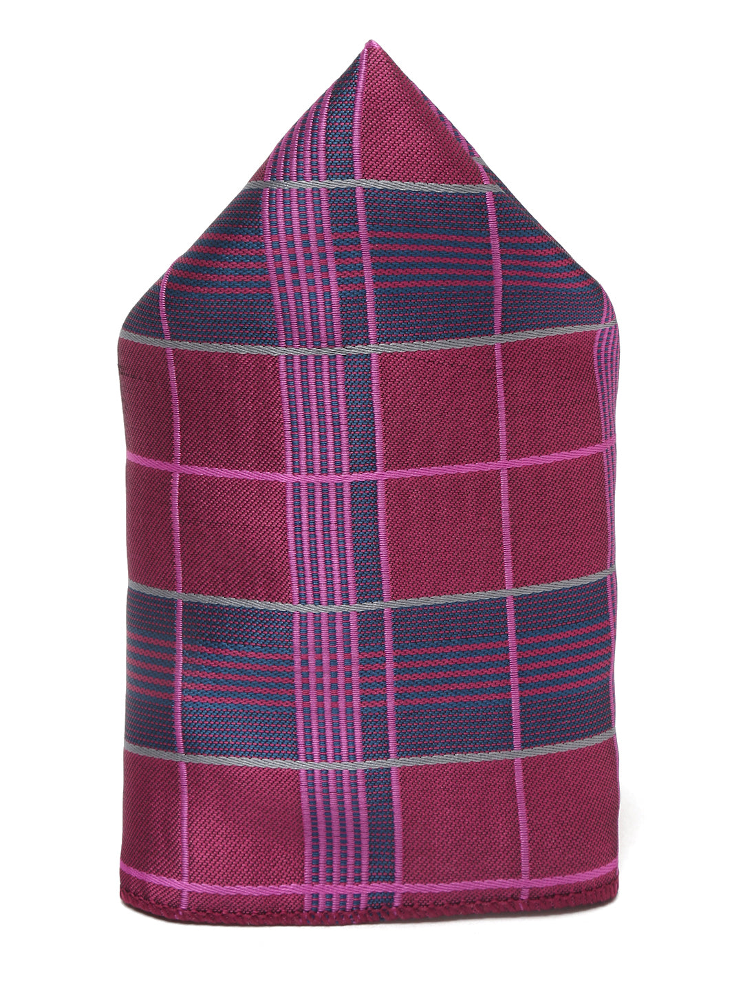 Checkered Pink Italian Silk Necktie Set Pocket Square Golden Tiepin