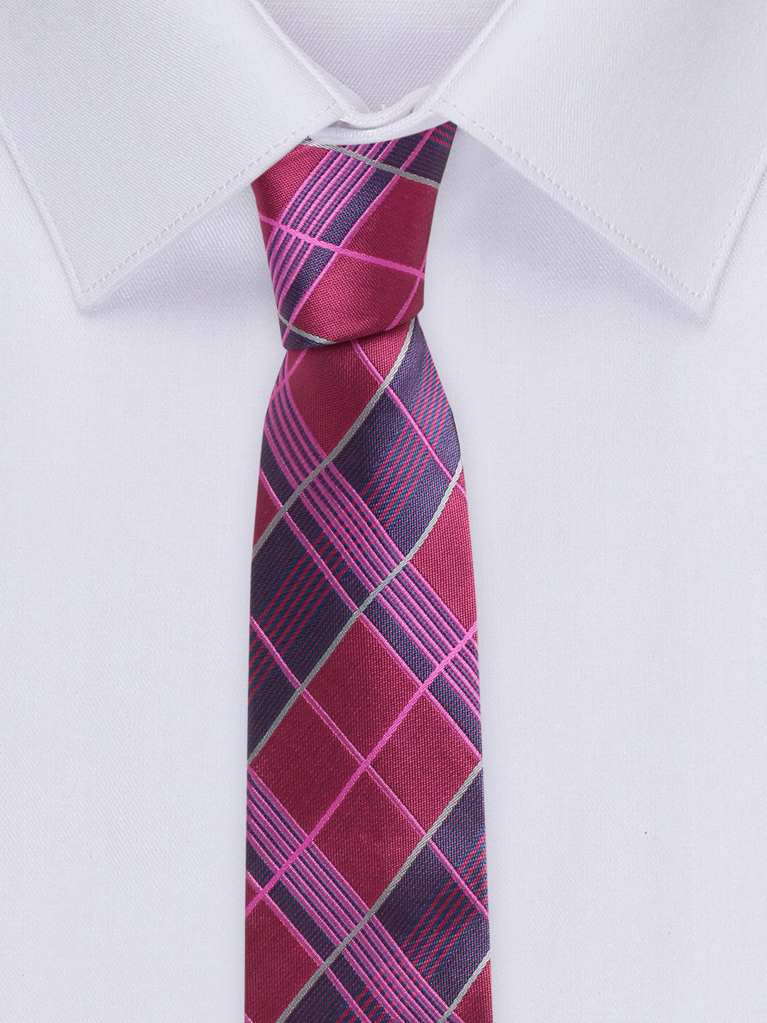 Checkered Pink Italian Silk Necktie Set Pocket Square Golden Tiepin