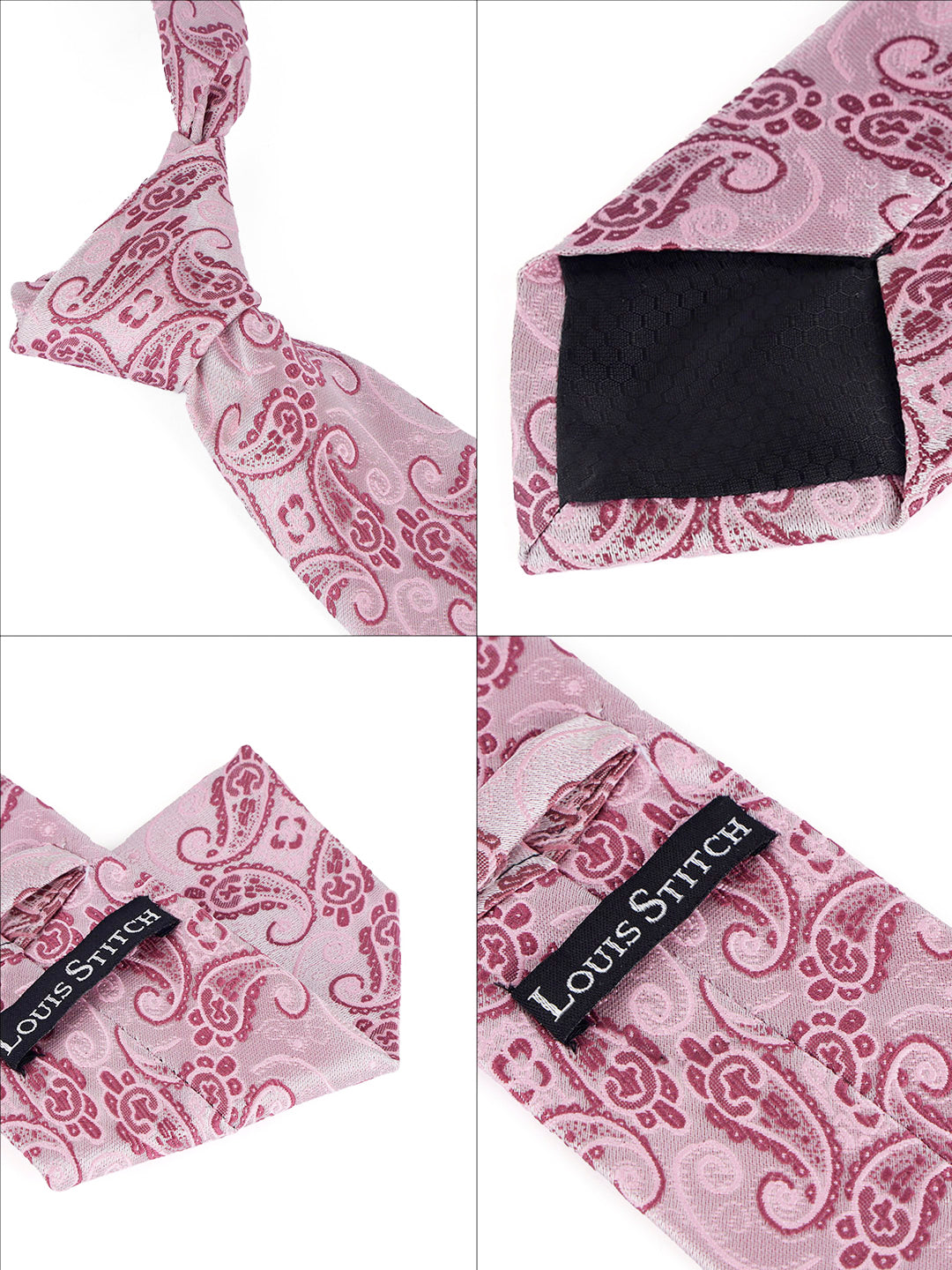 Pink Luxury Italian Silk Necktie Set Pocket Square Golden Tiepin