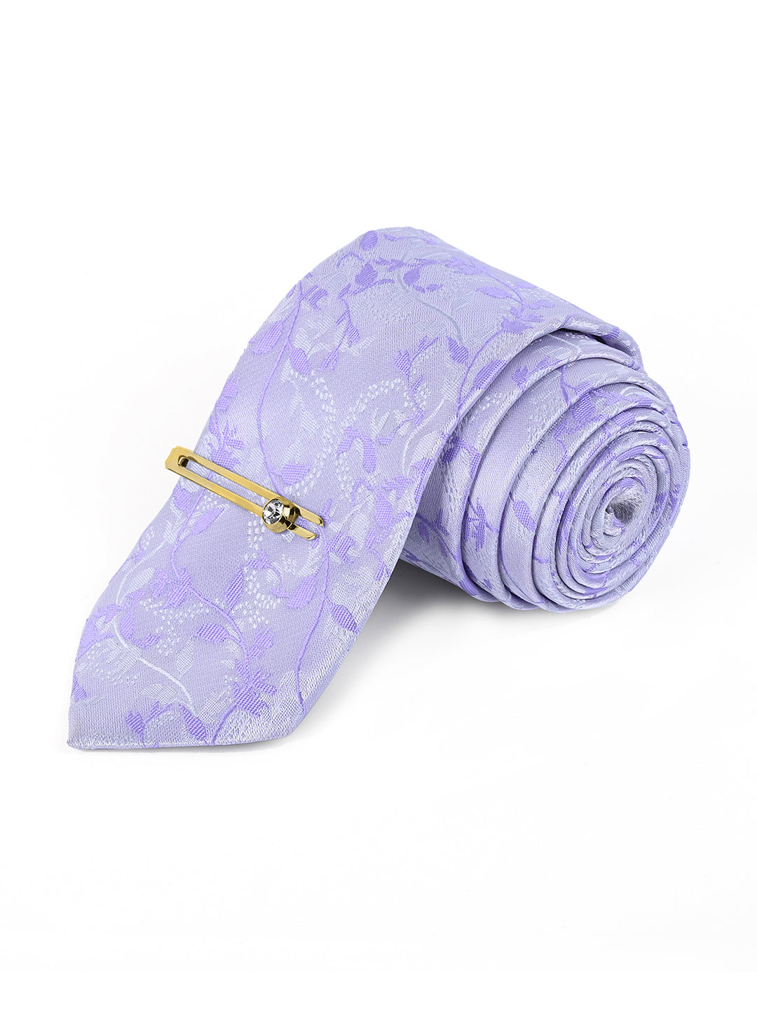 Pastel Purple Luxury Italian Silk Necktie Set Pocket Square Golden Tiepin