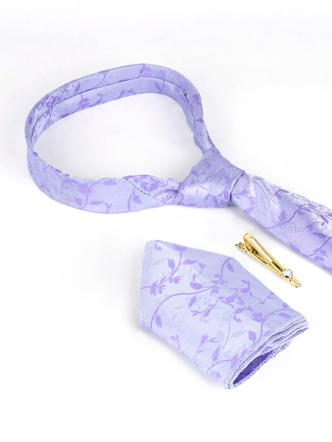 Pastel Purple Luxury Italian Silk Necktie Set Pocket Square Golden Tiepin