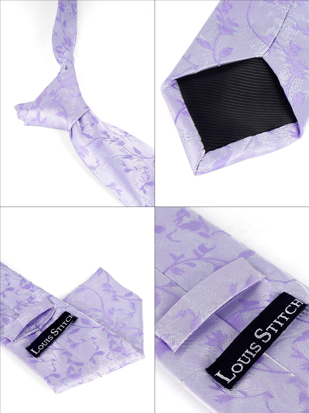 Pastel Purple Luxury Italian Silk Necktie Set Pocket Square Golden Tiepin