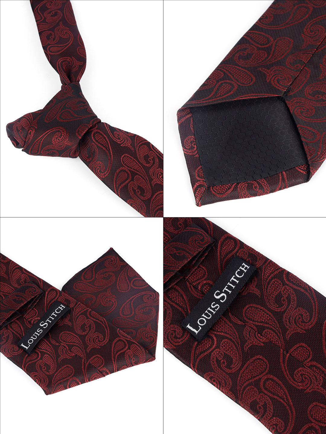 Burgundy Luxury Italian Silk Necktie Set Pocket Square Golden Tiepin