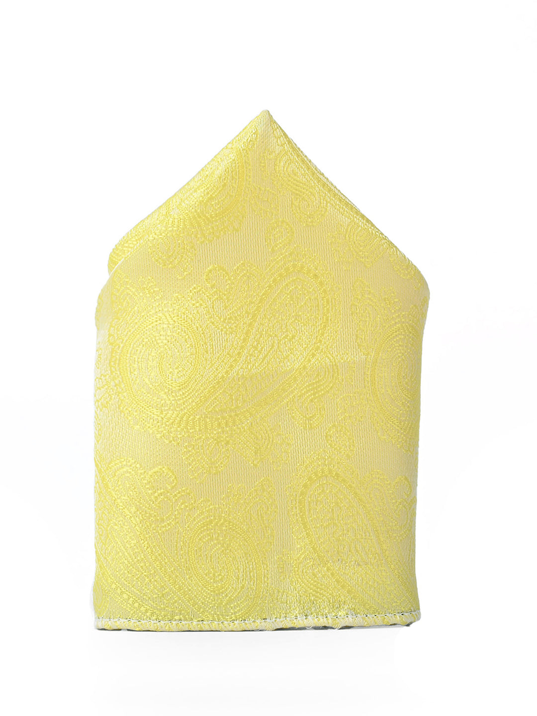 Bright Yellow Luxury Italian Silk Necktie Set Pocket Square Golden Tiepin