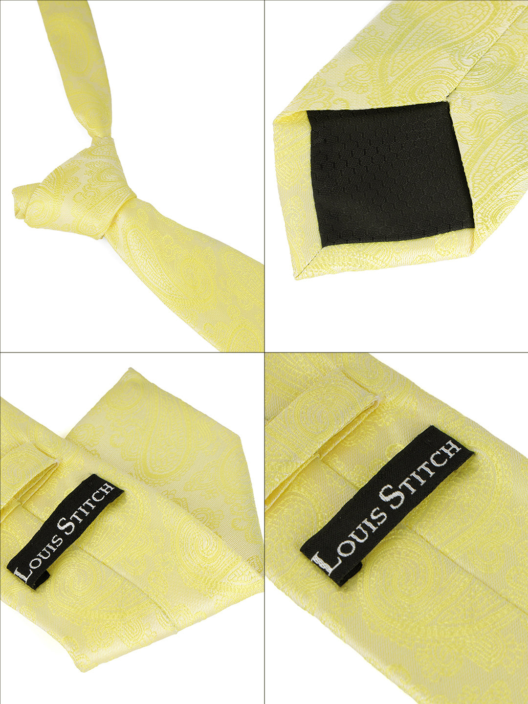 Bright Yellow Luxury Italian Silk Necktie Set Pocket Square Golden Tiepin