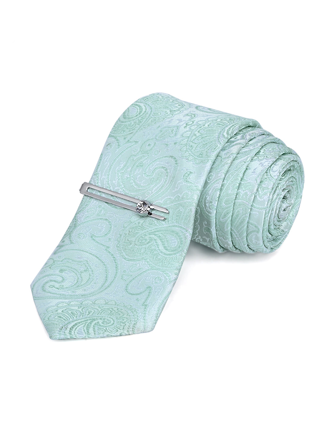 Lagoon Green Luxury Italian Silk Necktie Set Pocket Square Chrome Tiepin Cufflinks and Brooch