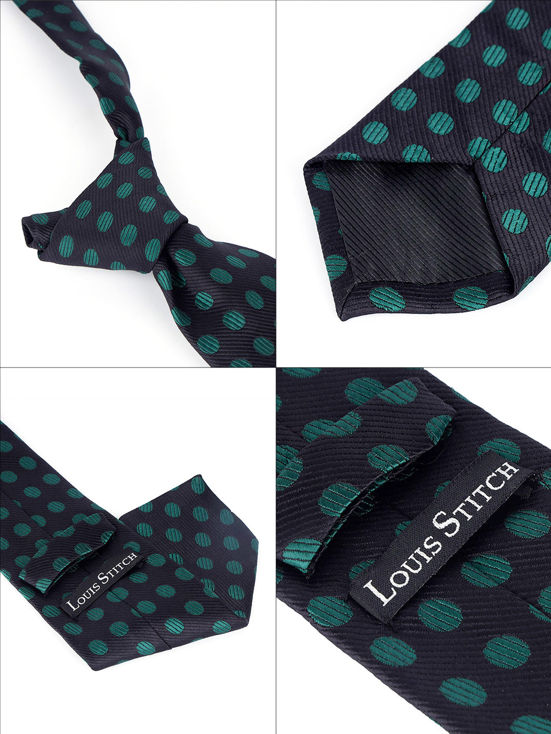 Dark Green Luxury Italian Silk Necktie Set Pocket Square Chrome Tiepin Cufflinks and Brooch