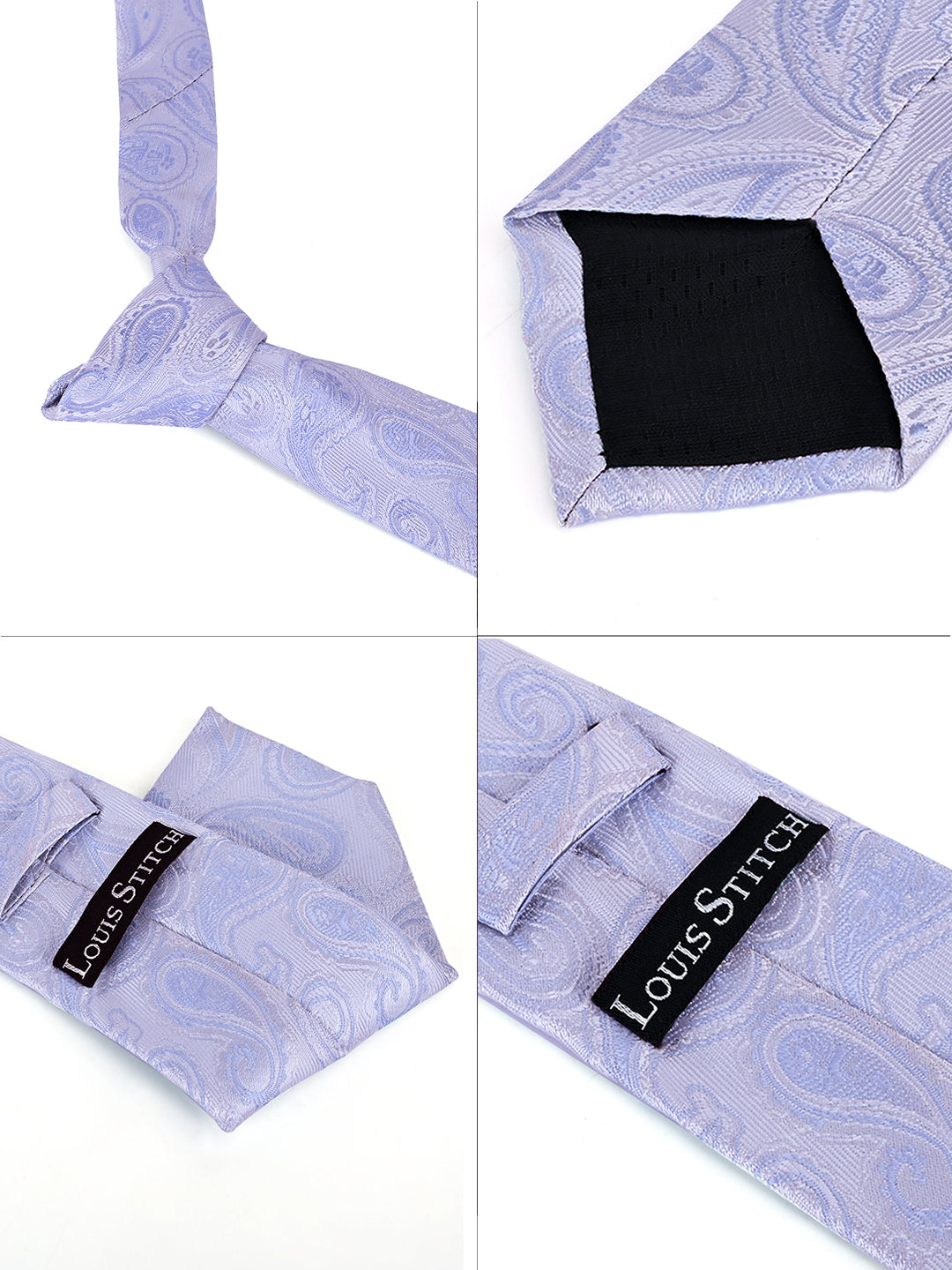 Blue Grey Luxury Italian Silk Necktie Set Pocket Square Chrome Tiepin Cufflinks and Brooch