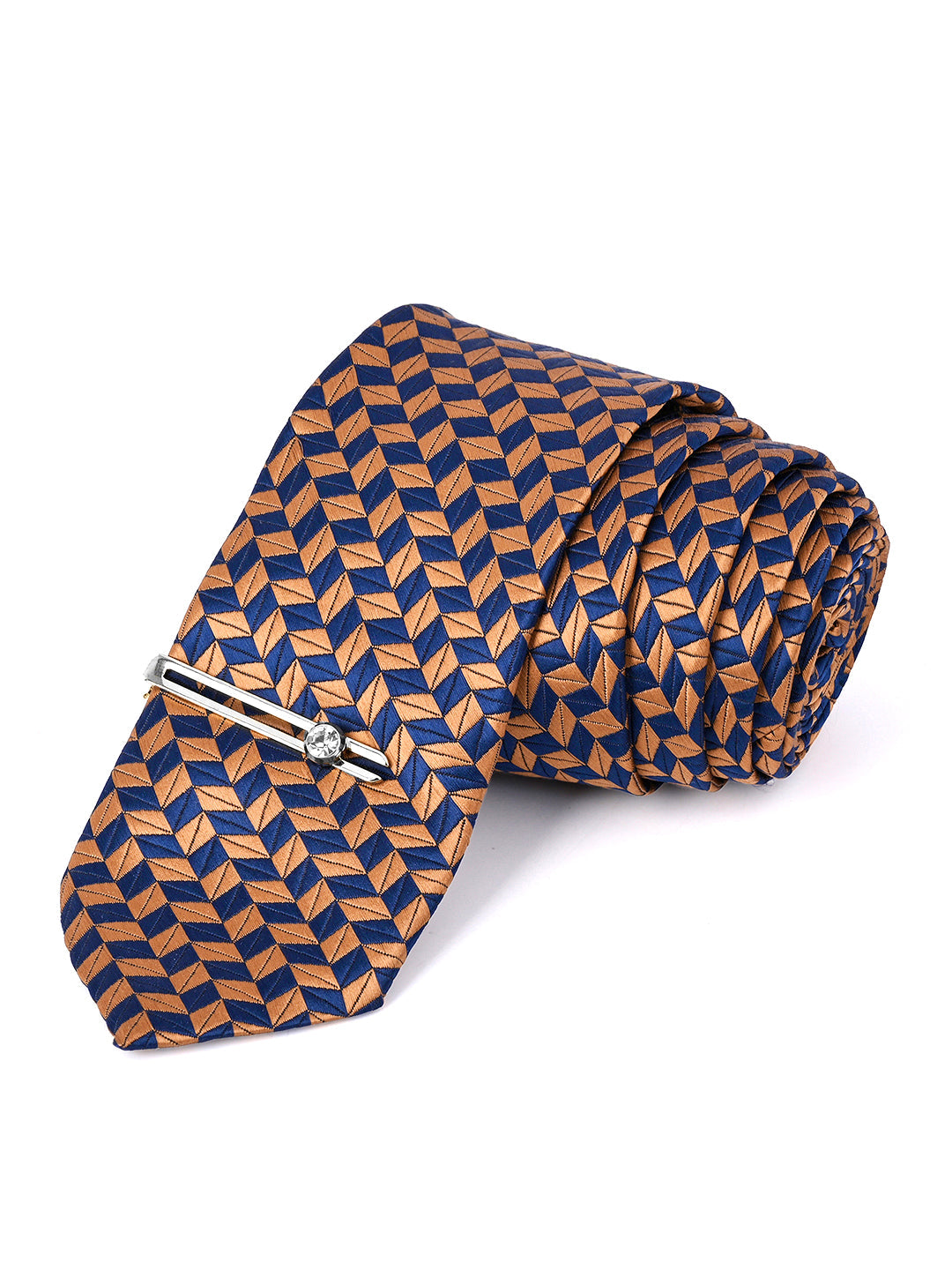 Golden Brown Luxury Italian Silk Necktie Set Pocket Square Chrome Tiepin Cufflinks and Brooch