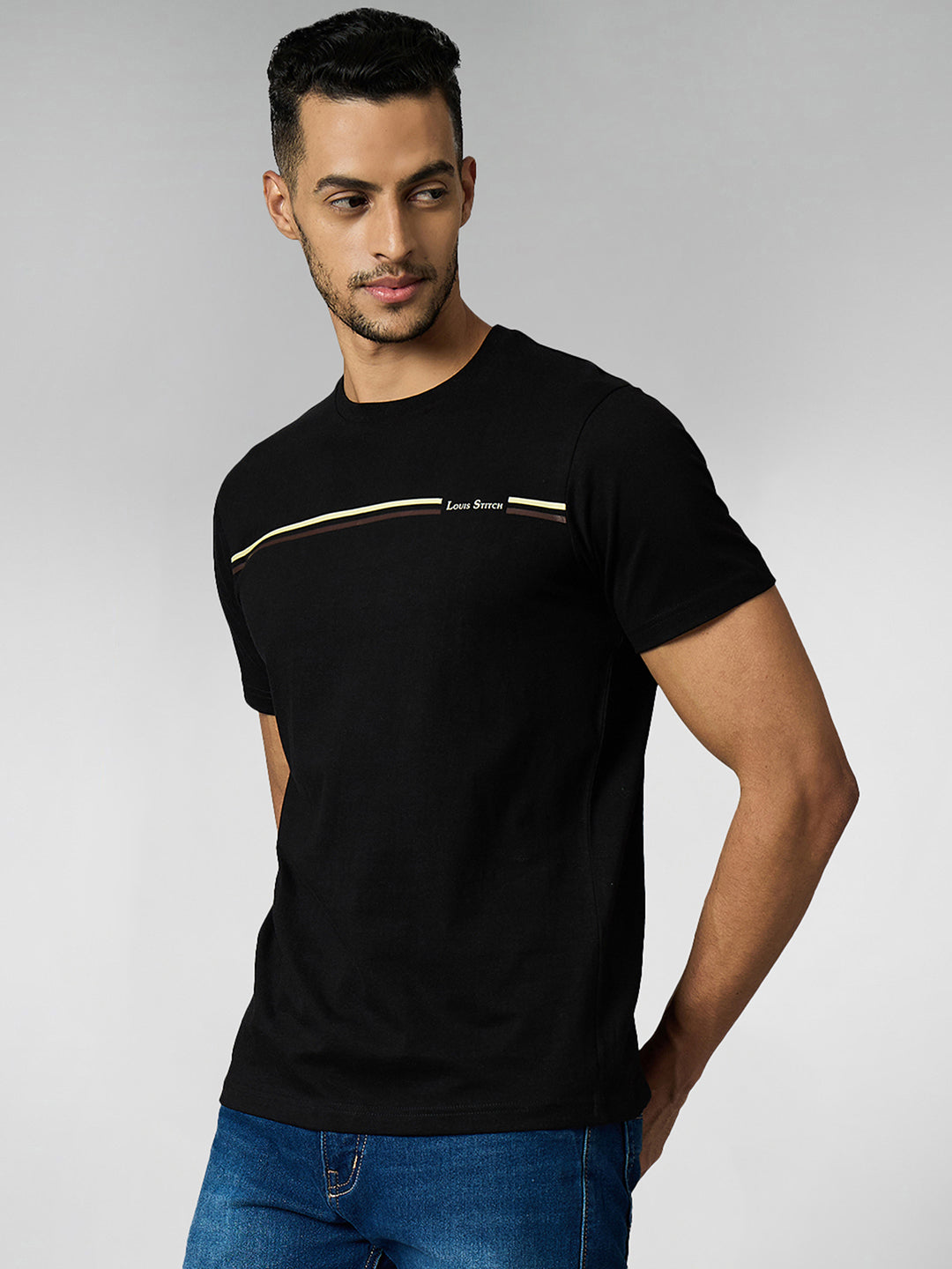 Men's Super Combed Cotton Black Regular Fit Half Sleeve Round Neck T-Shirt