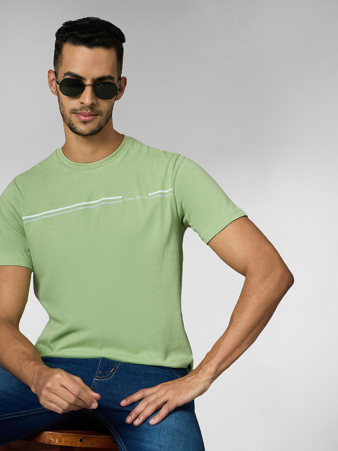 Men's Super Combed Cotton Pastel Green Regular Fit Half Sleeve Round Neck T-Shirt