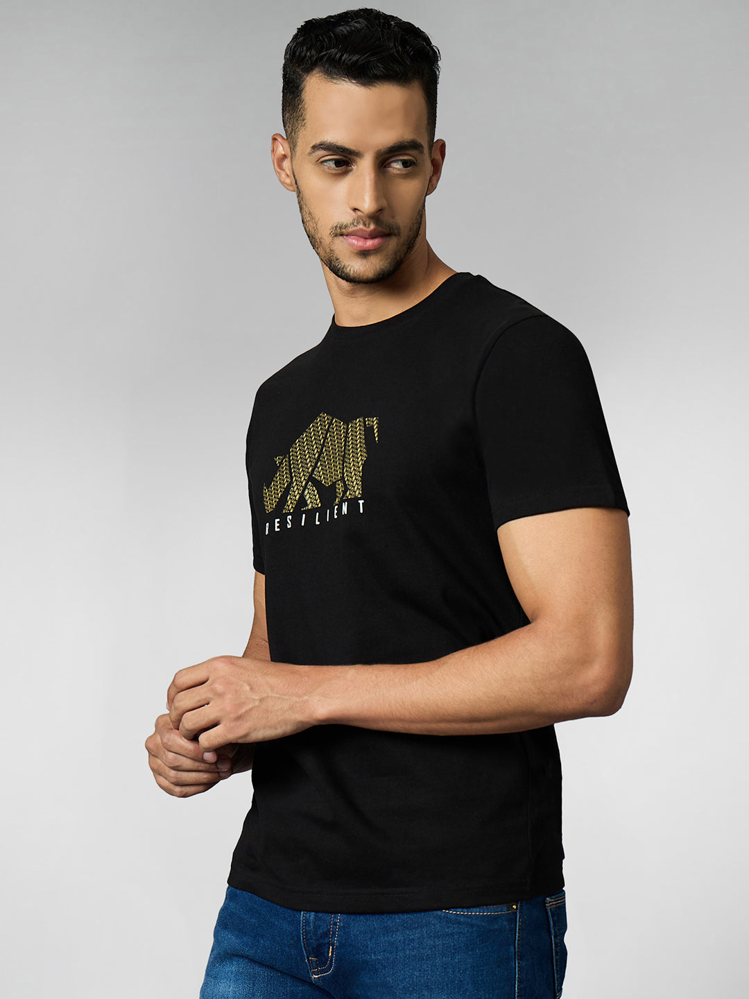 Men's Super Combed Cotton Black Regular Fit Half Sleeve Round Neck T-Shirt