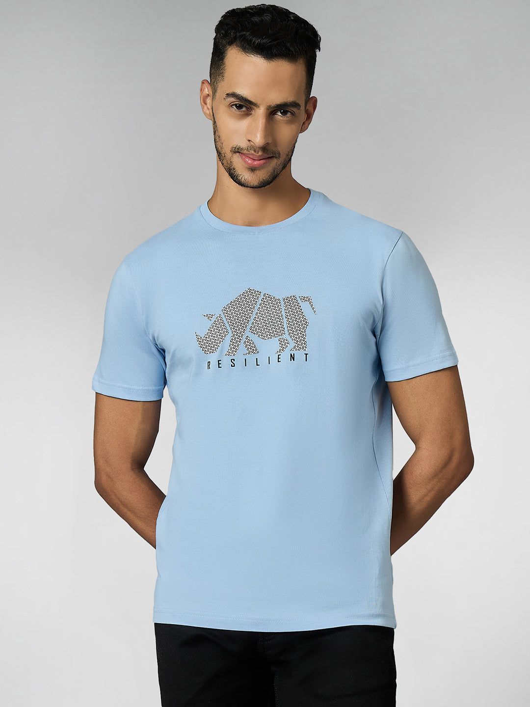 Men's Super Combed Cotton Light Blue Regular Fit Half Sleeve Round Neck T-Shirt