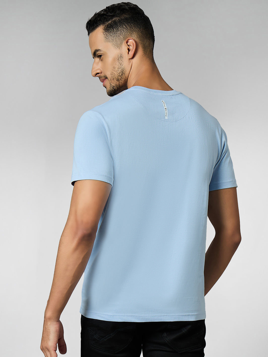 Men's Super Combed Cotton Light Blue Regular Fit Half Sleeve Round Neck T-Shirt