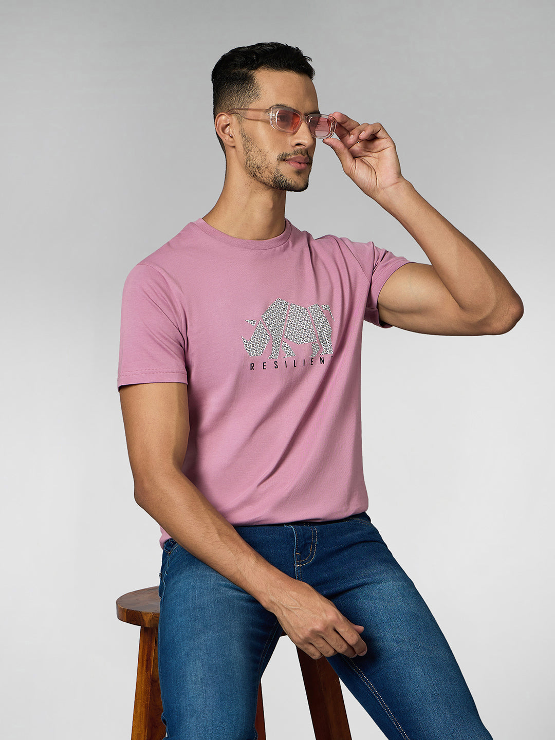 Men's Super Combed Cotton Mauve Pink Regular Fit Half Sleeve Round Neck T-Shirt