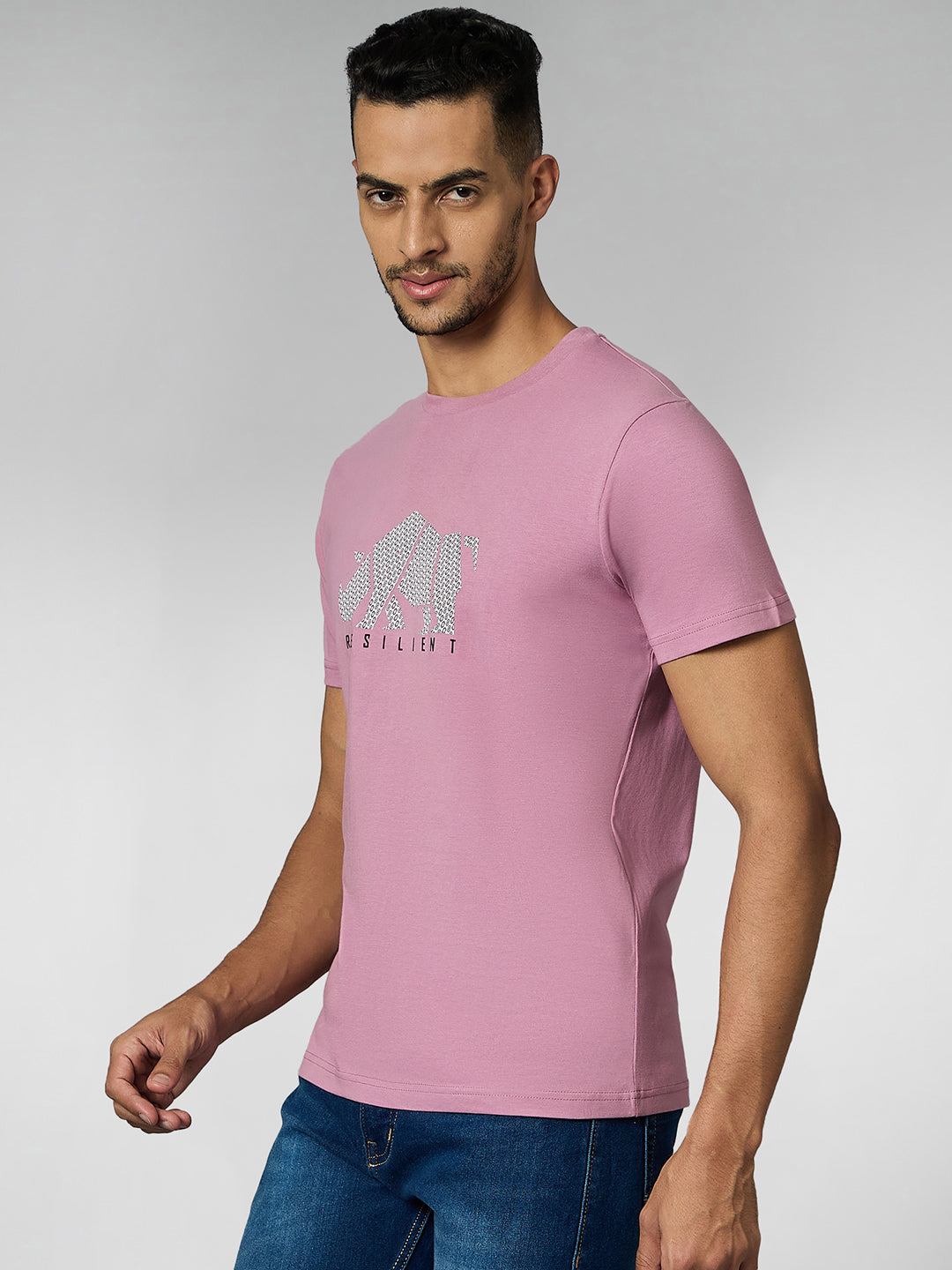 Men's Super Combed Cotton Mauve Pink Regular Fit Half Sleeve Round Neck T-Shirt