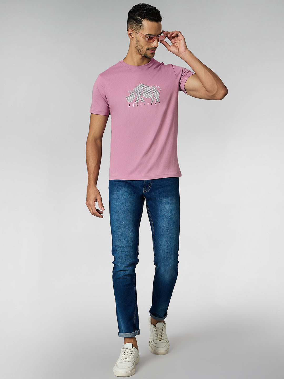 Men's Super Combed Cotton Mauve Pink Regular Fit Half Sleeve Round Neck T-Shirt