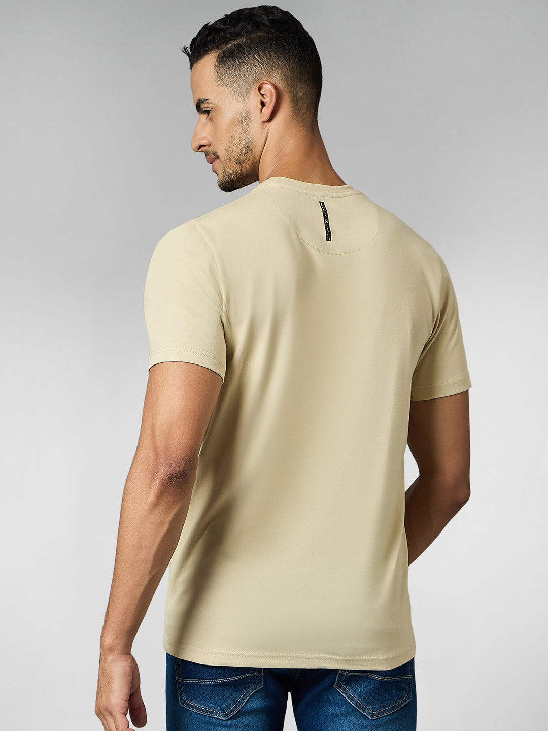 Men's Super Combed Cotton Cream Regular Fit Half Sleeve Round Neck T-Shirt