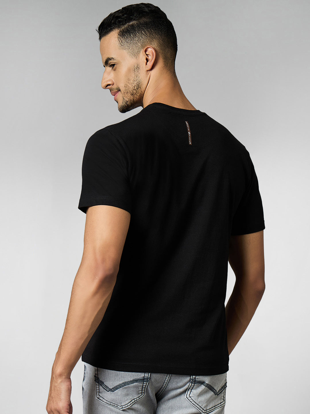 Men's Super Combed Cotton Black Regular Fit Half Sleeve Round Neck T-Shirt