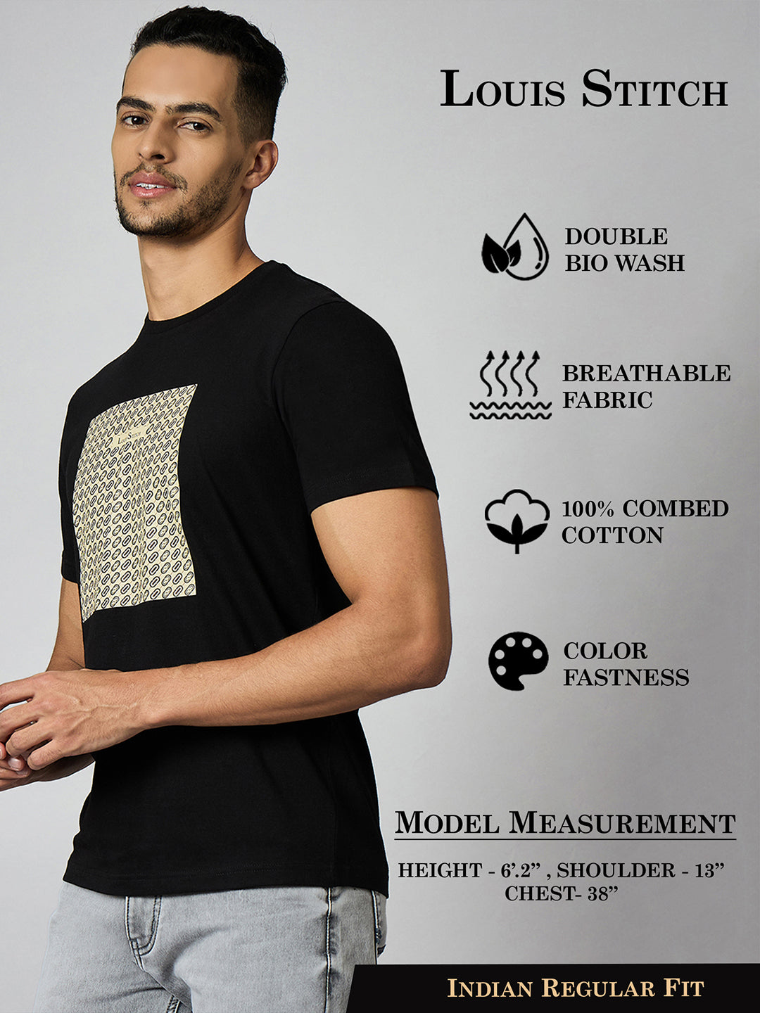 Men's Super Combed Cotton Black Regular Fit Half Sleeve Round Neck T-Shirt