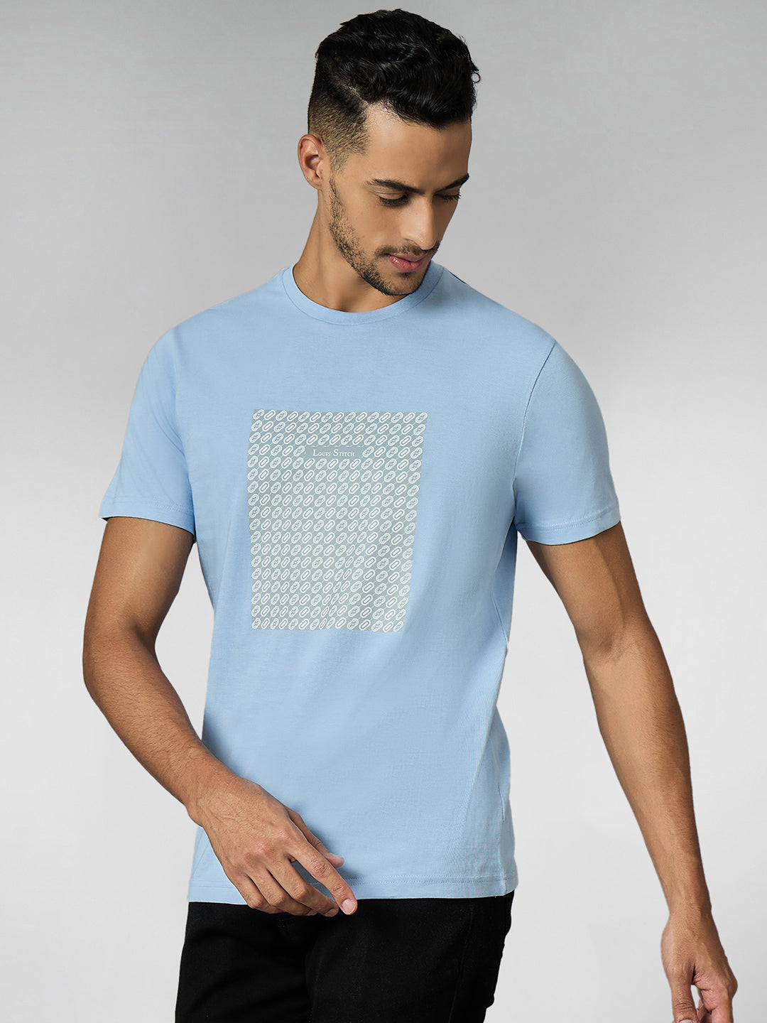 Men's Super Combed Cotton Light Blue Regular Fit Half Sleeve Round Neck T-Shirt