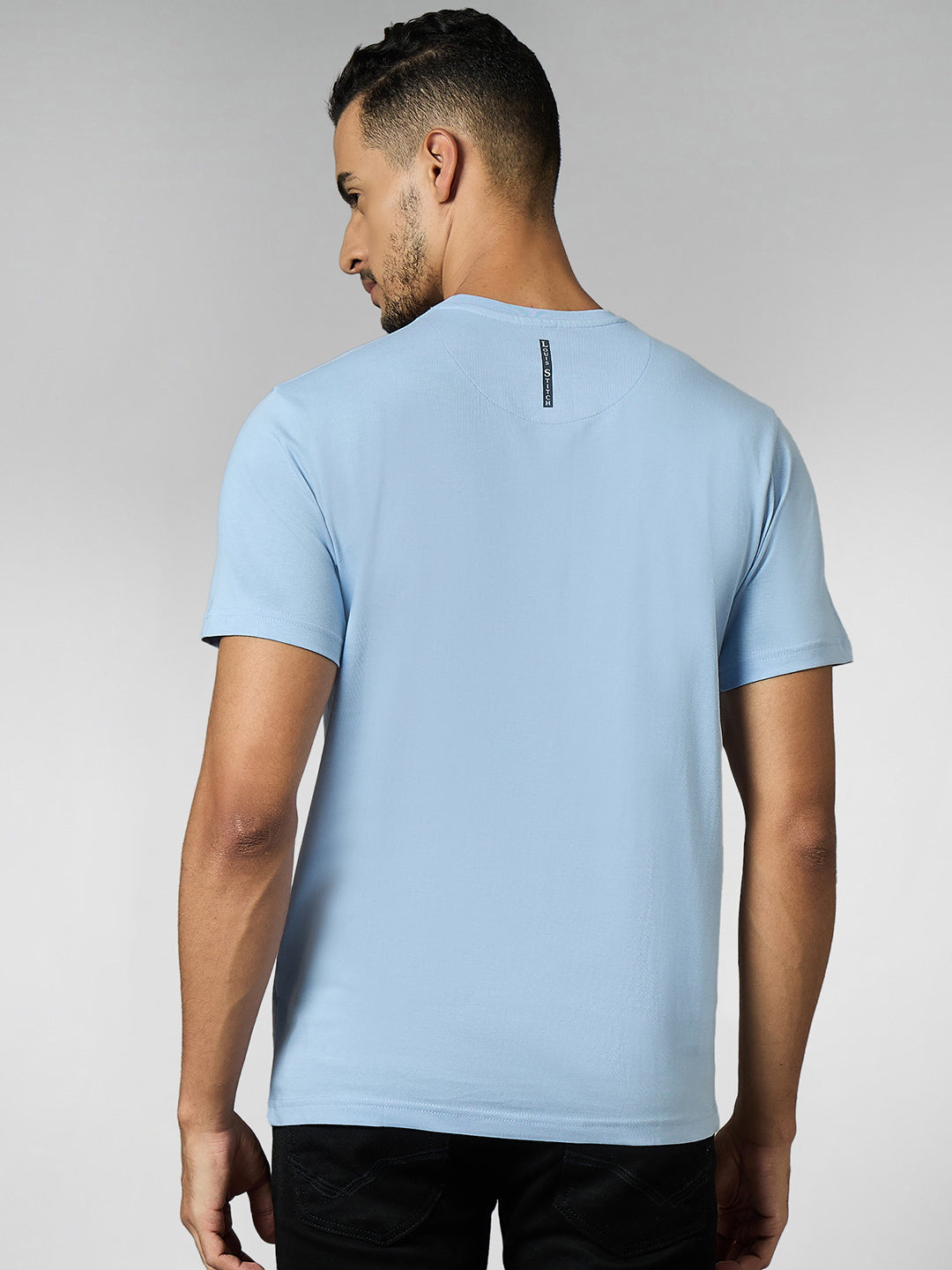 Men's Super Combed Cotton Light Blue Regular Fit Half Sleeve Round Neck T-Shirt