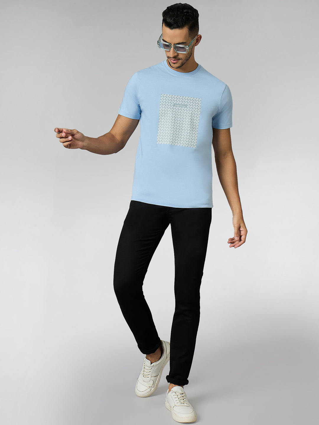 Men's Super Combed Cotton Light Blue Regular Fit Half Sleeve Round Neck T-Shirt