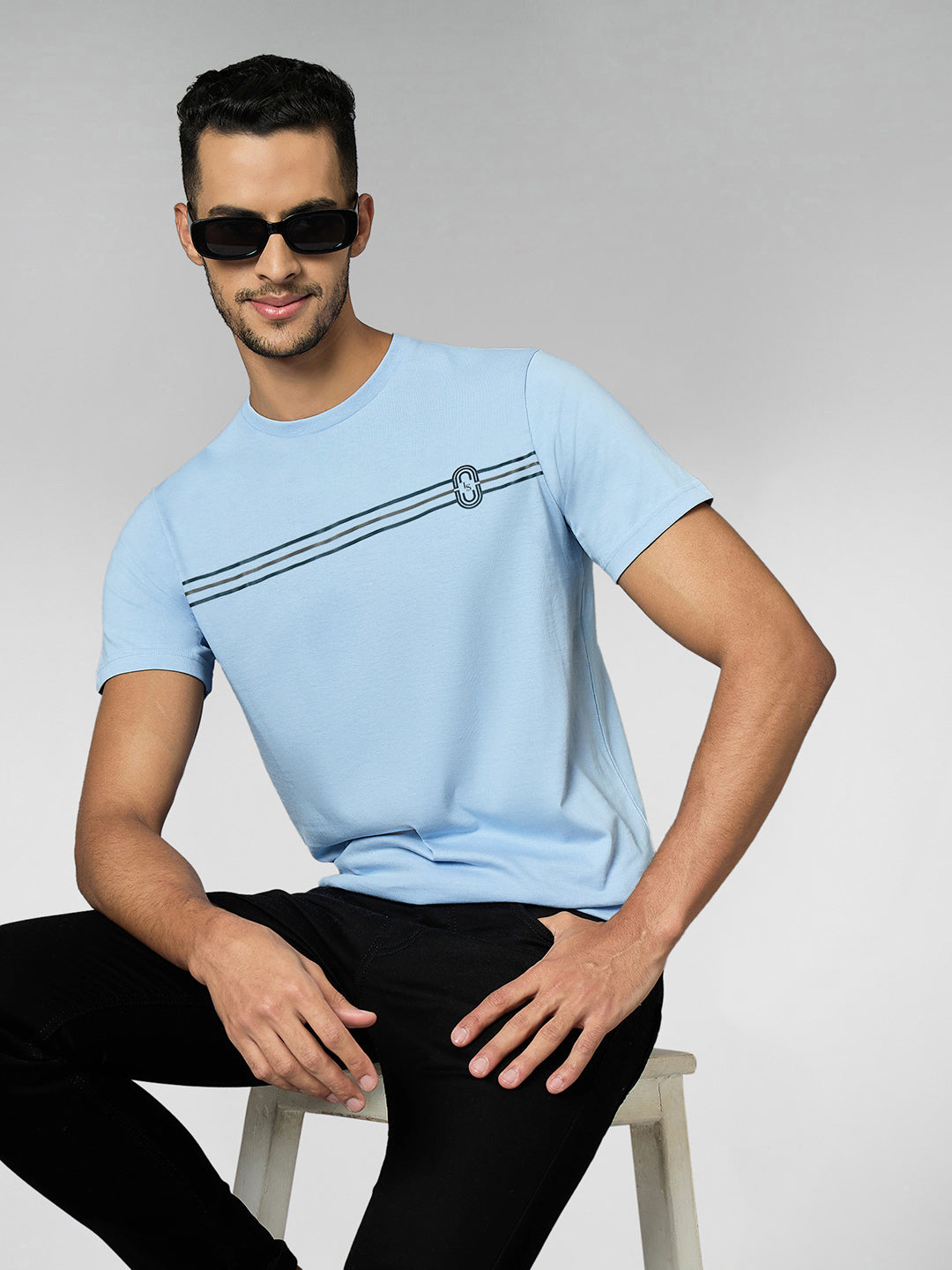 Men's Super Combed Cotton Light Blue Regular Fit Half Sleeve Round Neck T-Shirt