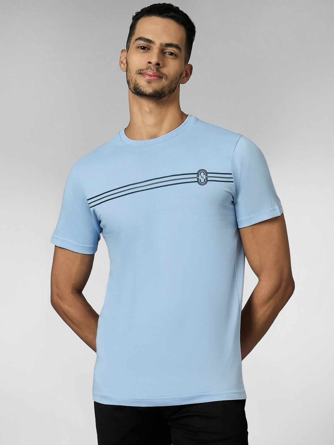 Men's Super Combed Cotton Light Blue Regular Fit Half Sleeve Round Neck T-Shirt