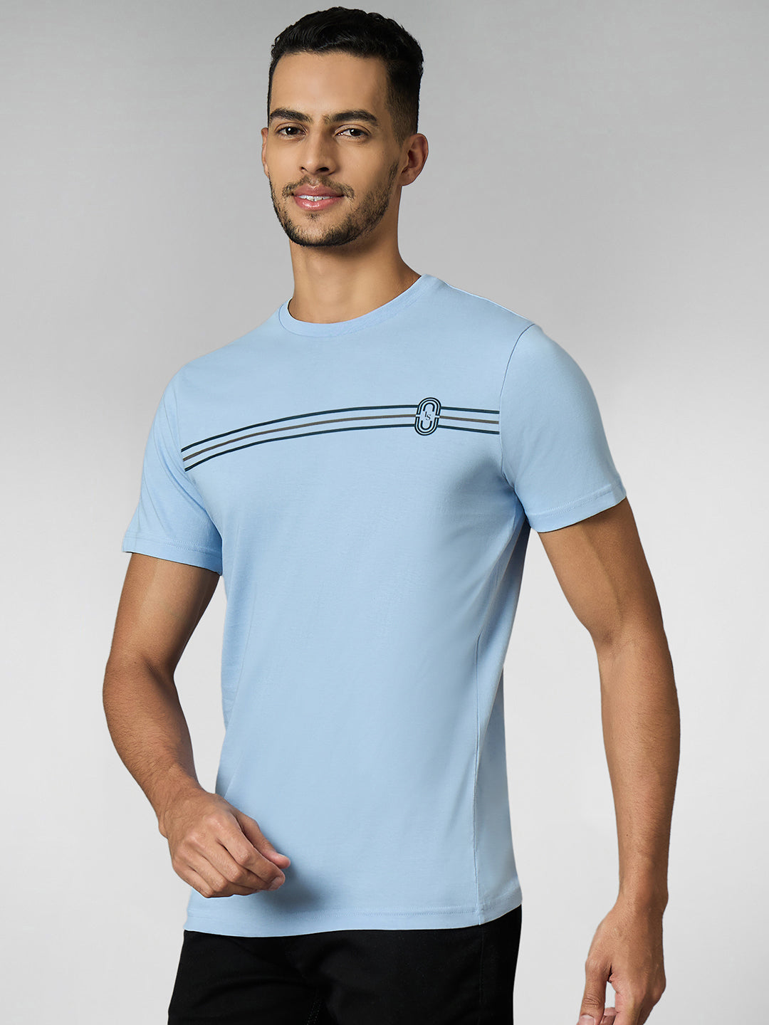 Men's Super Combed Cotton Light Blue Regular Fit Half Sleeve Round Neck T-Shirt