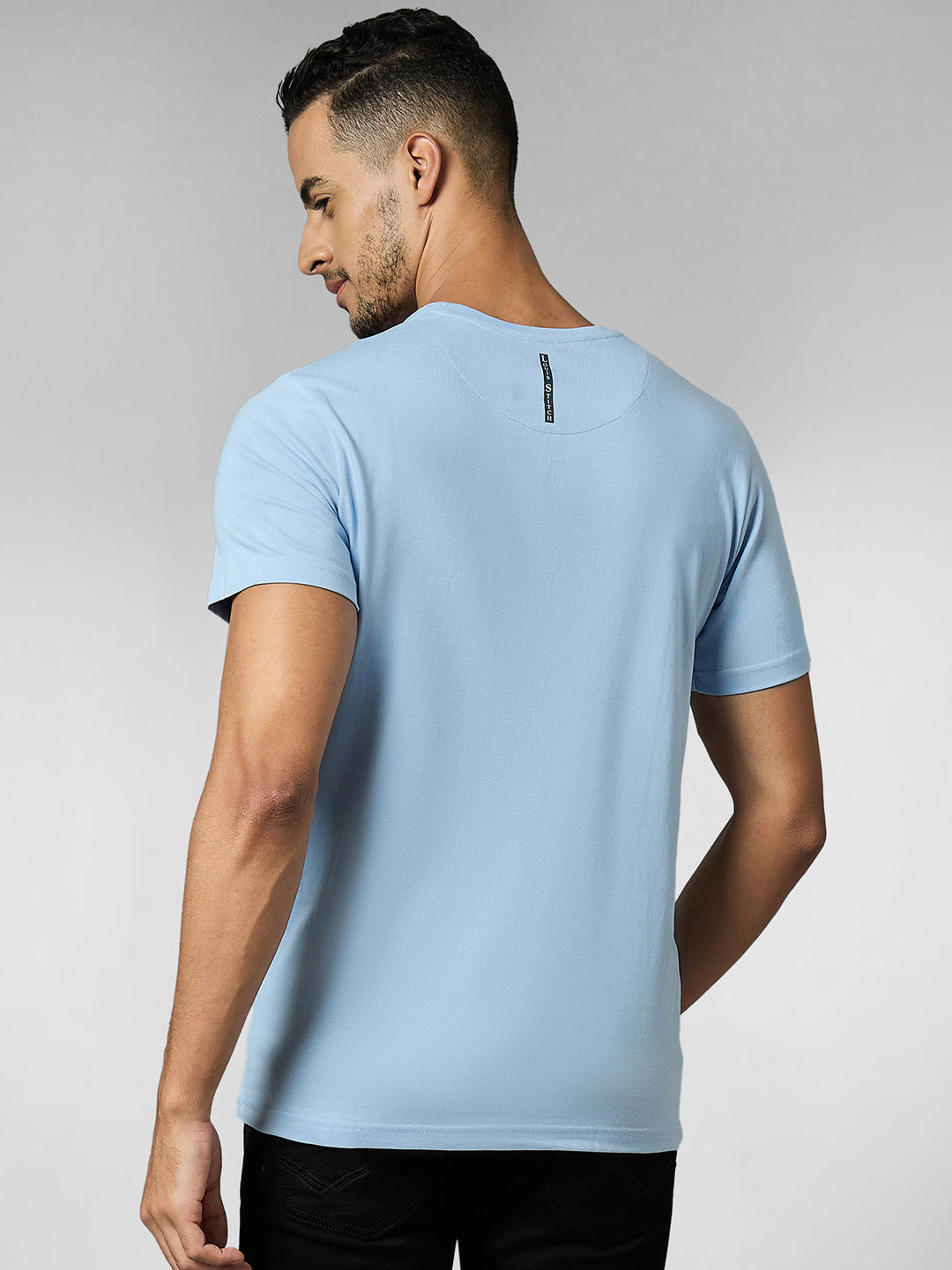 Men's Super Combed Cotton Light Blue Regular Fit Half Sleeve Round Neck T-Shirt