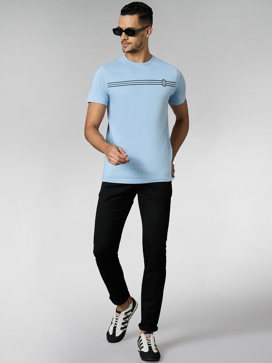 Men's Super Combed Cotton Light Blue Regular Fit Half Sleeve Round Neck T-Shirt