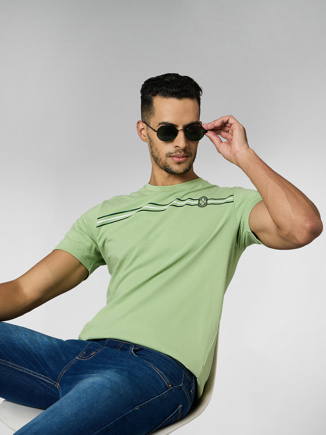 Men's Super Combed Cotton Pastel Green Regular Fit Half Sleeve Round Neck T-Shirt