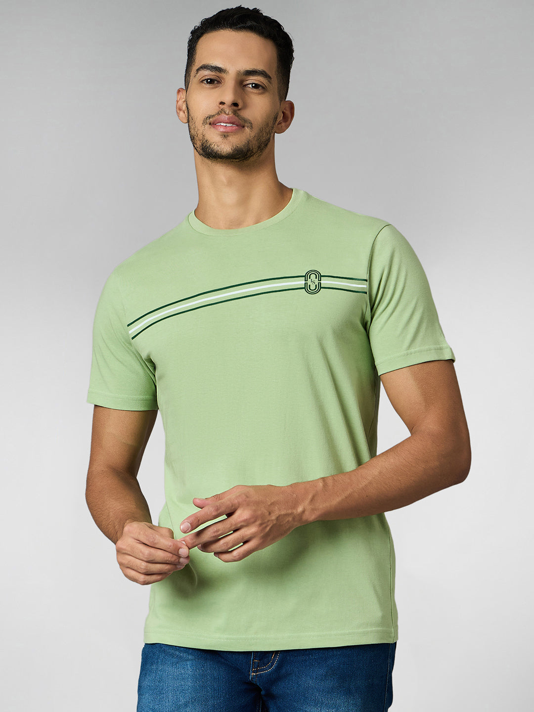 Men's Super Combed Cotton Pastel Green Regular Fit Half Sleeve Round Neck T-Shirt