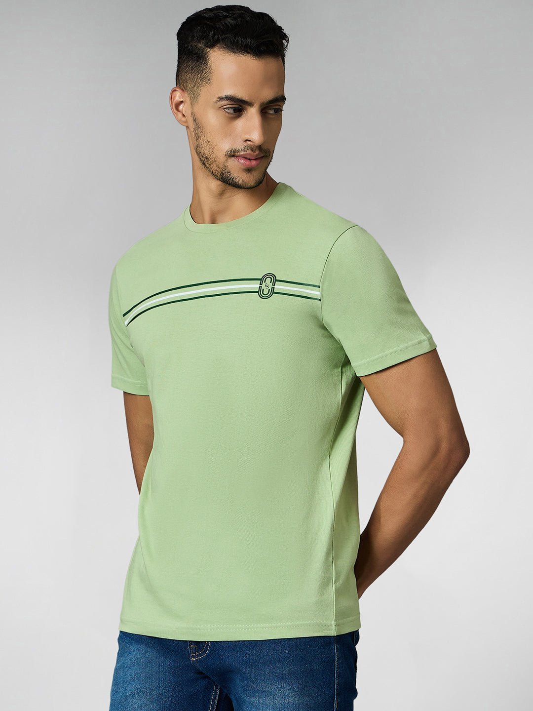 Men's Super Combed Cotton Pastel Green Regular Fit Half Sleeve Round Neck T-Shirt